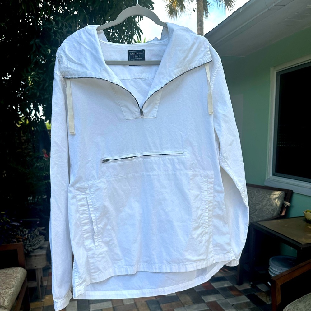 Abercrombie & Fitch White canvas pullover rain coat